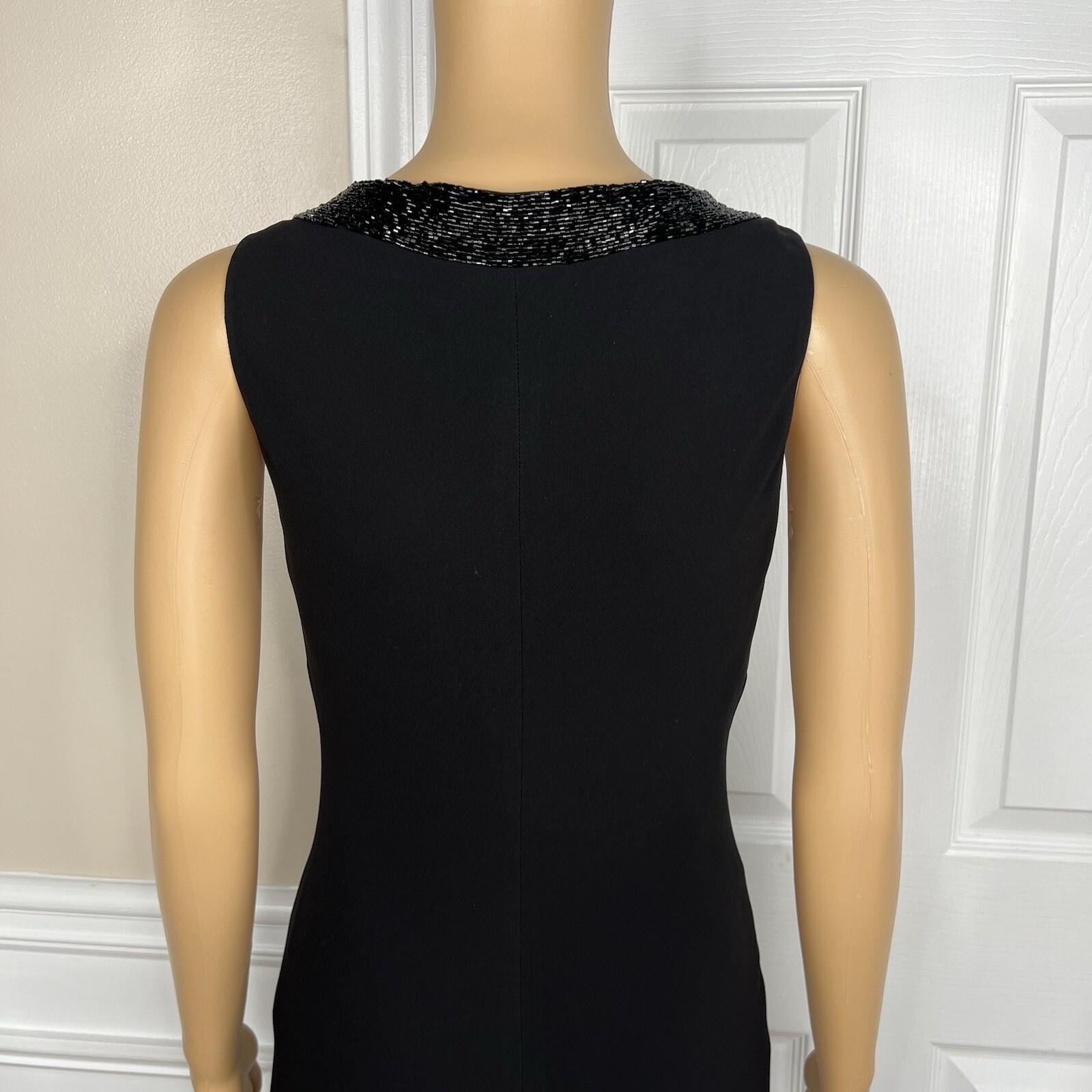 Lauren Ralph Lauren Polyester Formal Dress Size 2 Black Beaded V-Neck Maxi Lined