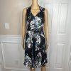 10-6478.jpg Tahari ASL Polyester Spandex Dress 2 Floral Sleeveless Belted Fit Flared Pockets