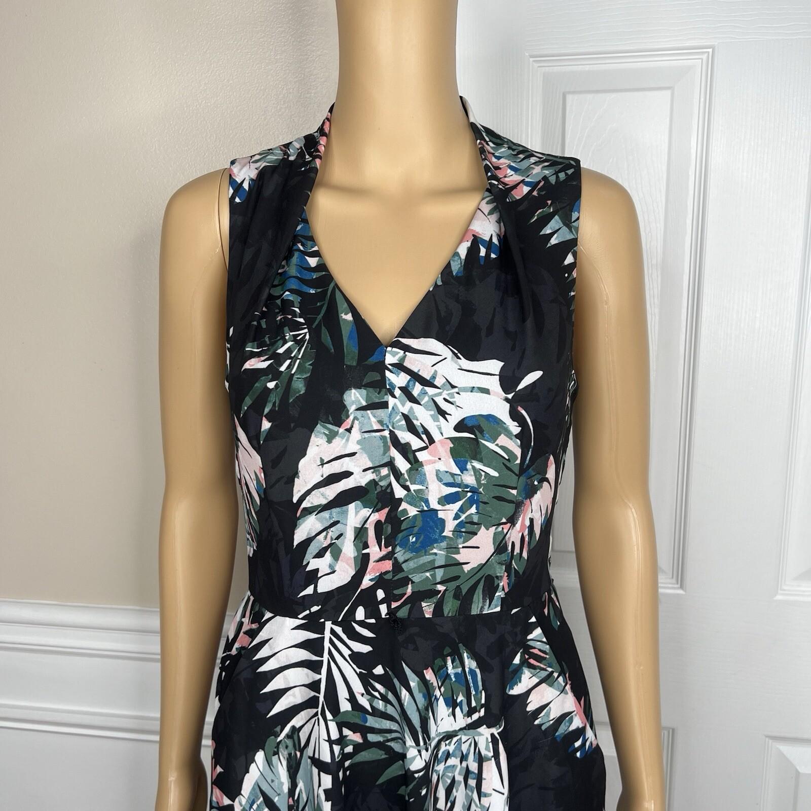 10-6479.jpg Tahari ASL Polyester Spandex Dress 2 Floral Sleeveless Belted Fit Flared Pockets