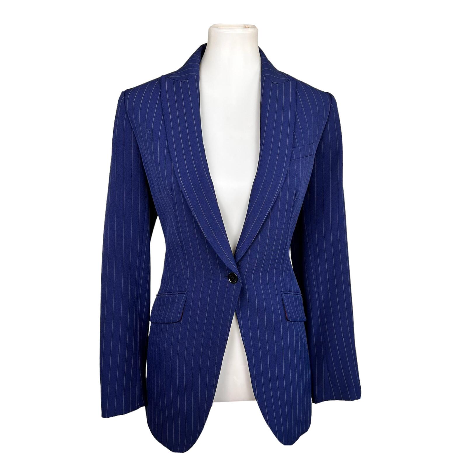 Anne Klein Polyester Spandex Blazer Suit Size 8 Blue Striped Lined Women 1 Piece