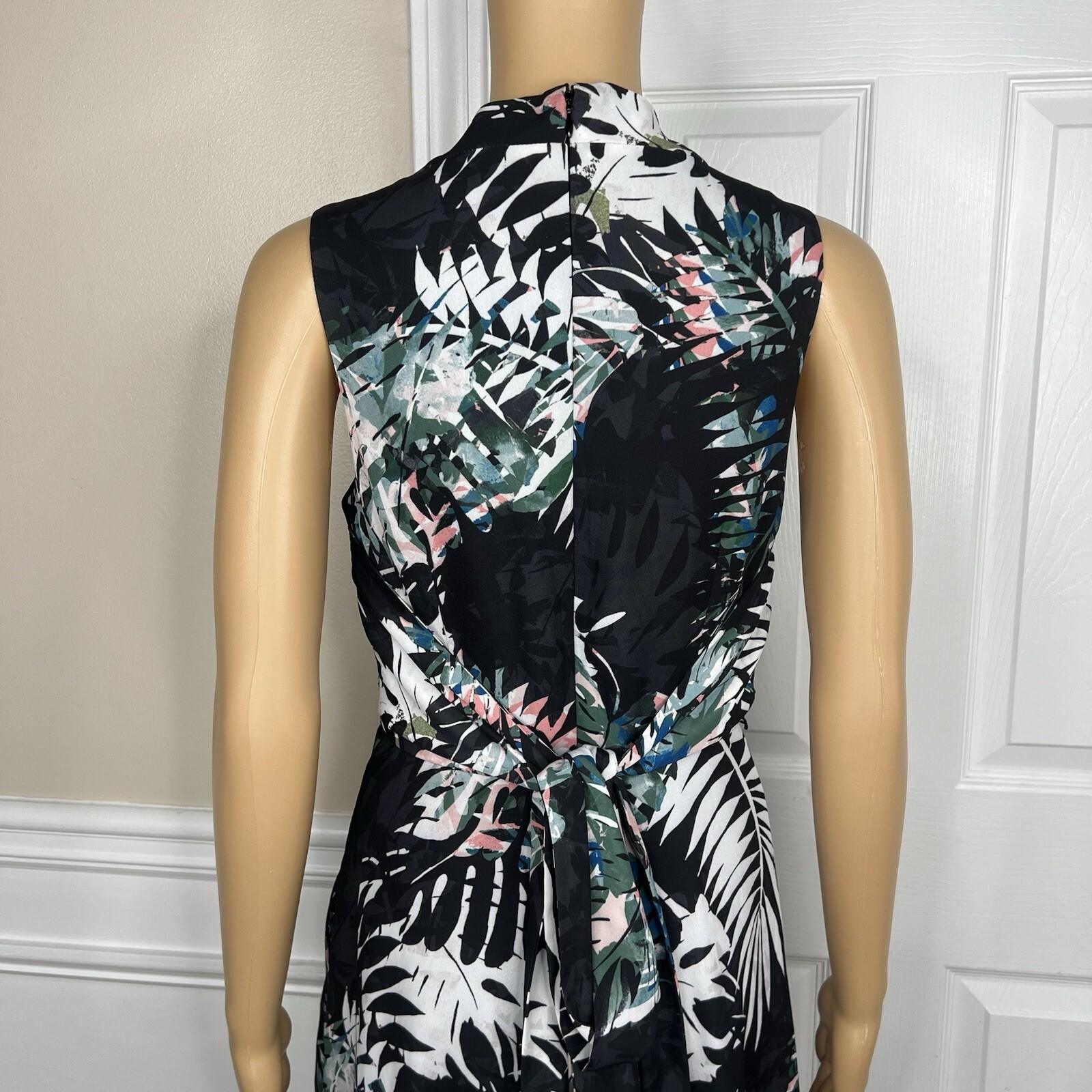 10-6482.jpg Tahari ASL Polyester Spandex Dress 2 Floral Sleeveless Belted Fit Flared Pockets