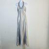 Cachet Vtg Silk Metallic Formal Dress 10 Coquette Beaded Silver Y2K Gothic