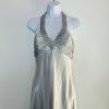 Cachet Vtg Silk Metallic Formal Dress 10 Coquette Beaded Silver Y2K Gothic