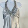 Cachet Vtg Silk Metallic Formal Dress 10 Coquette Beaded Silver Y2K Gothic