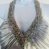 Cachet Vtg Silk Metallic Formal Dress 10 Coquette Beaded Silver Y2K Gothic
