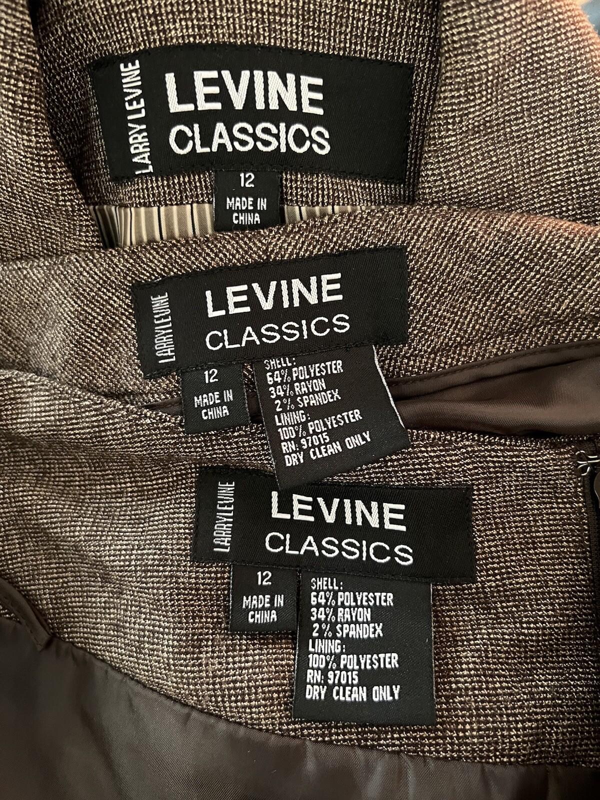 Levine Classics Women Pant Suit Skirt Size 12 Brown Polyester Blend 3Piece Lined