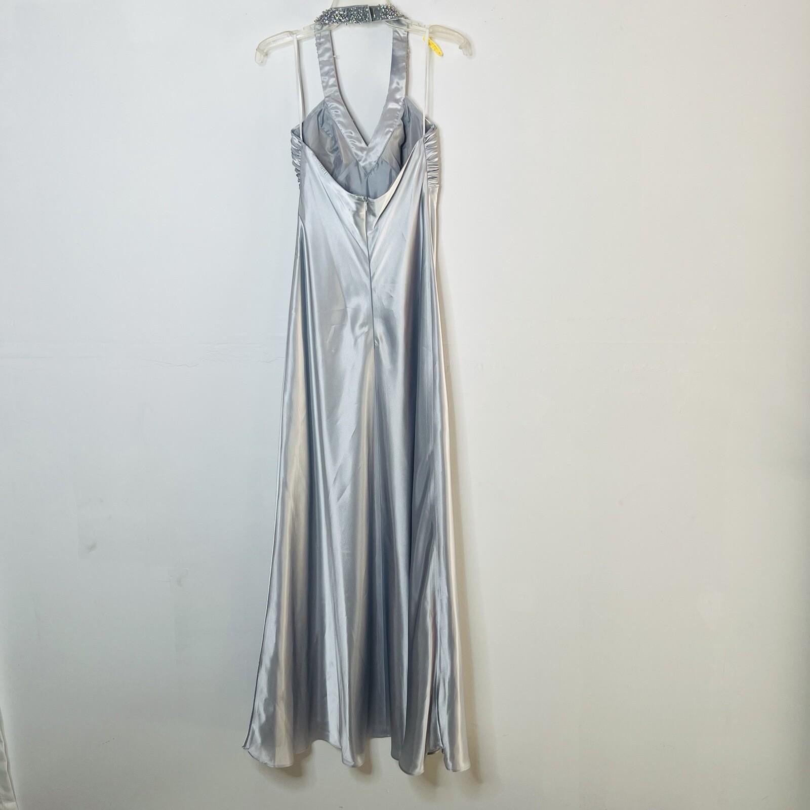 Cachet Vtg Silk Metallic Formal Dress 10 Coquette Beaded Silver Y2K Gothic