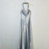 Cachet Vtg Silk Metallic Formal Dress 10 Coquette Beaded Silver Y2K Gothic