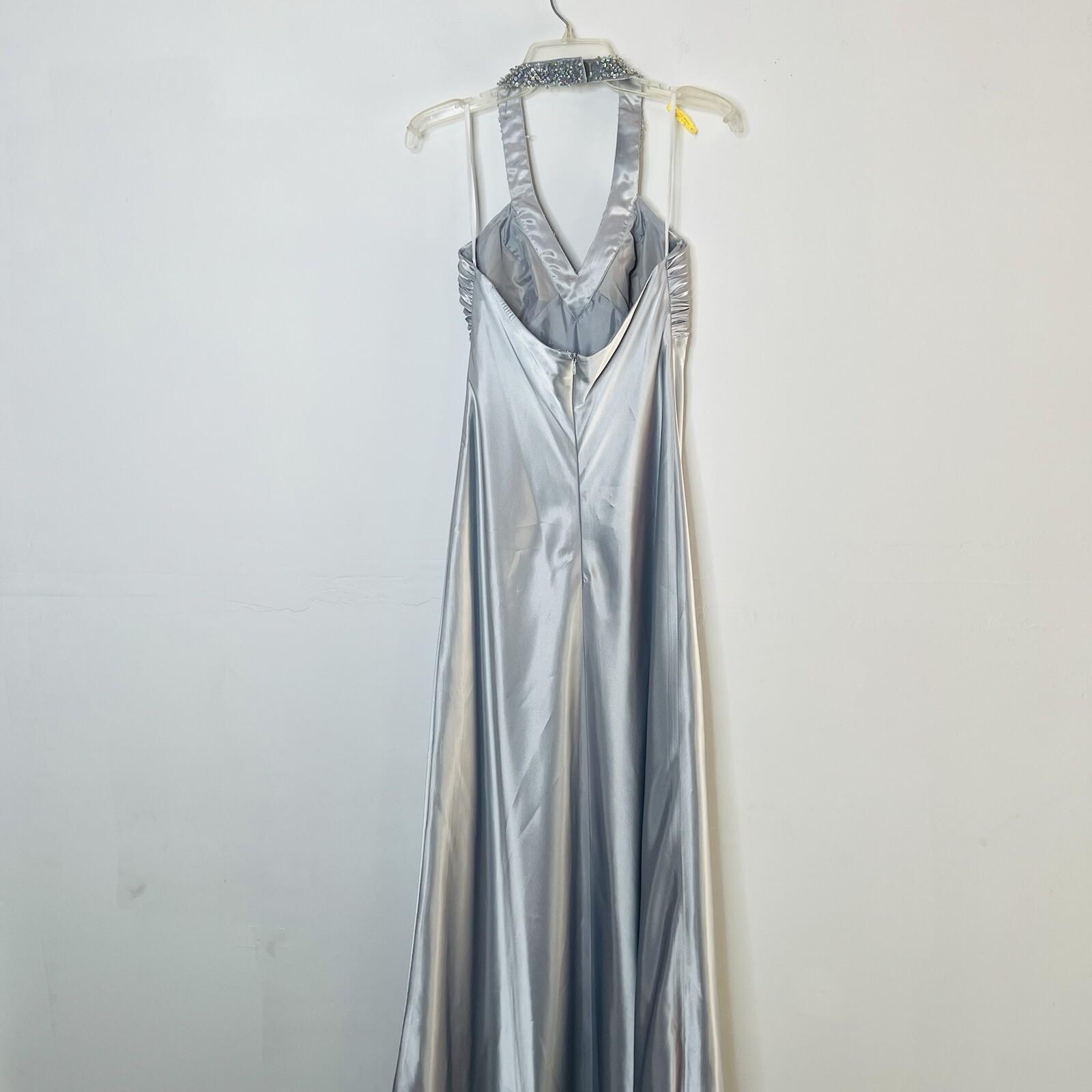 Cachet Vtg Silk Metallic Formal Dress 10 Coquette Beaded Silver Y2K Gothic