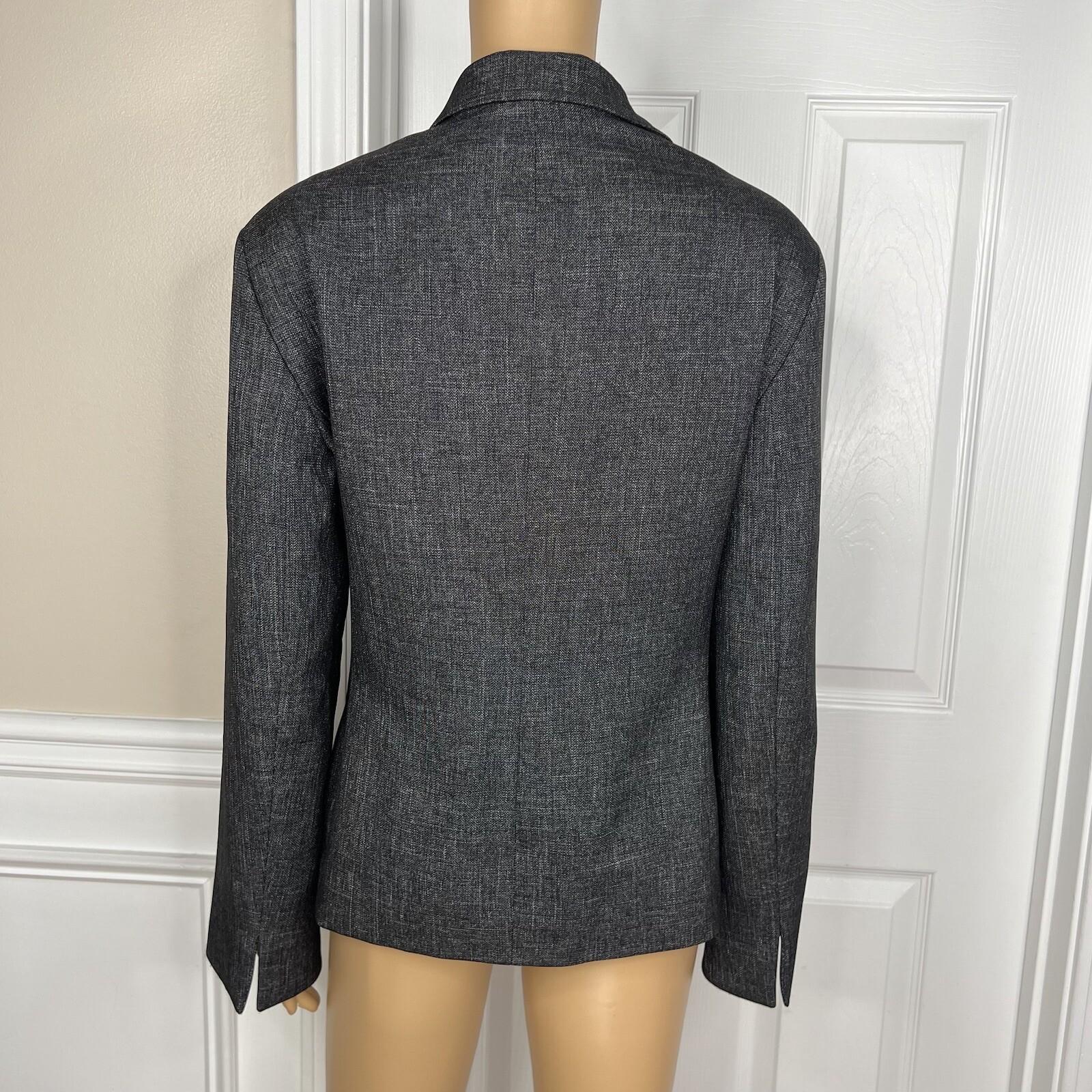 10-6503.jpg LE SUIT Polyester Pant Suit Size 16 Charcoal Gray Lined Peak Collar Career 2PC