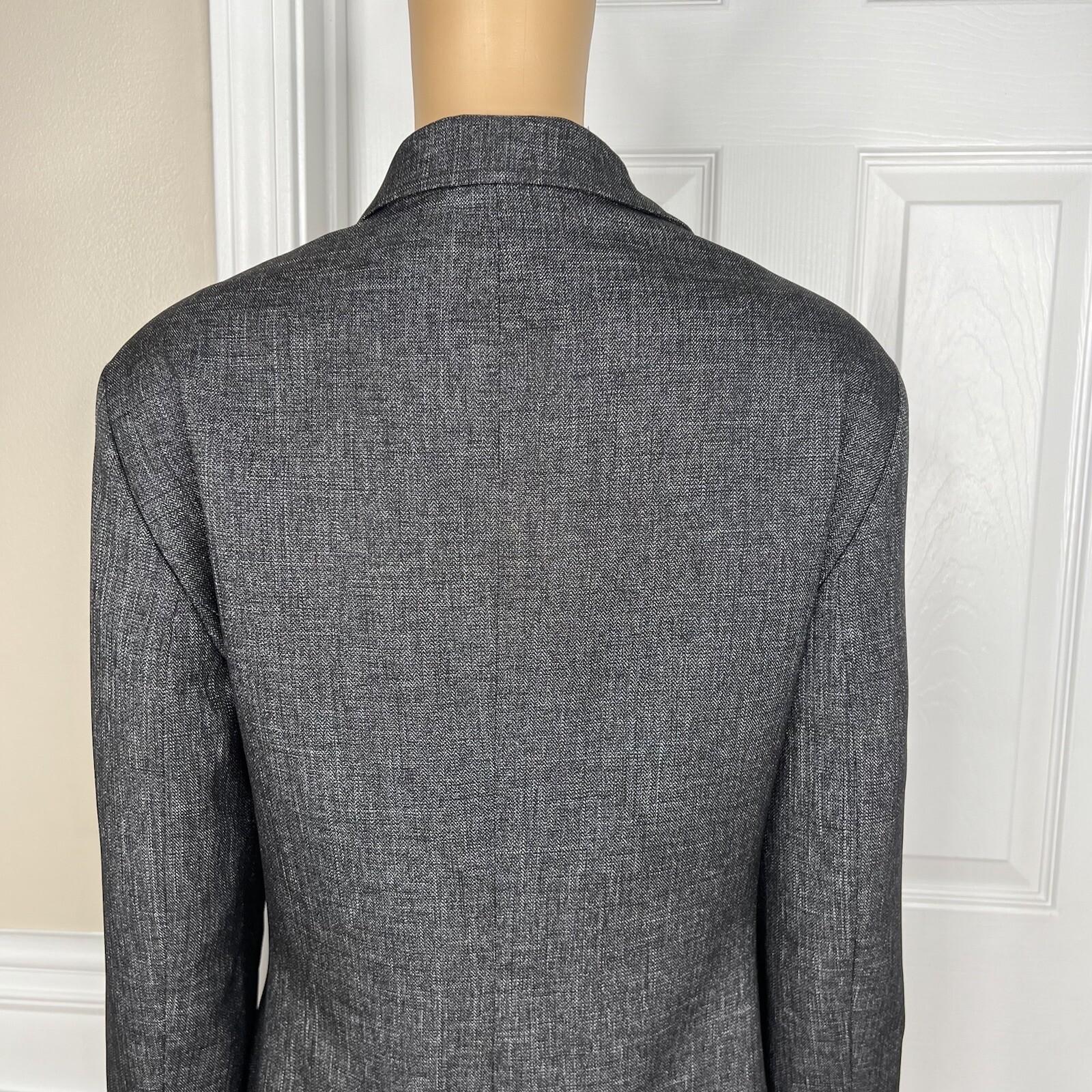 10-6504.jpg LE SUIT Polyester Pant Suit Size 16 Charcoal Gray Lined Peak Collar Career 2PC
