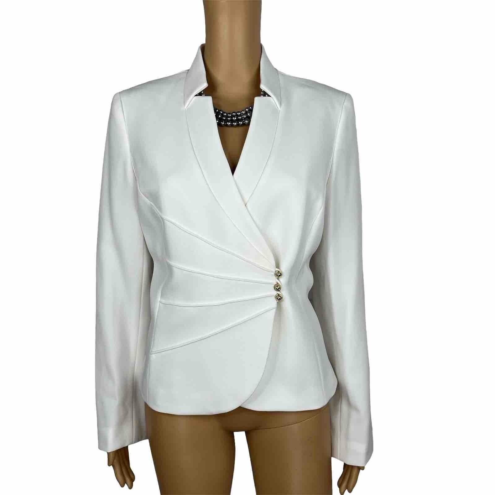 TAHARI ASL Polyester Spandex Blazer Size 10 Ivory Stand Up Collar Lined Wrap 1PC