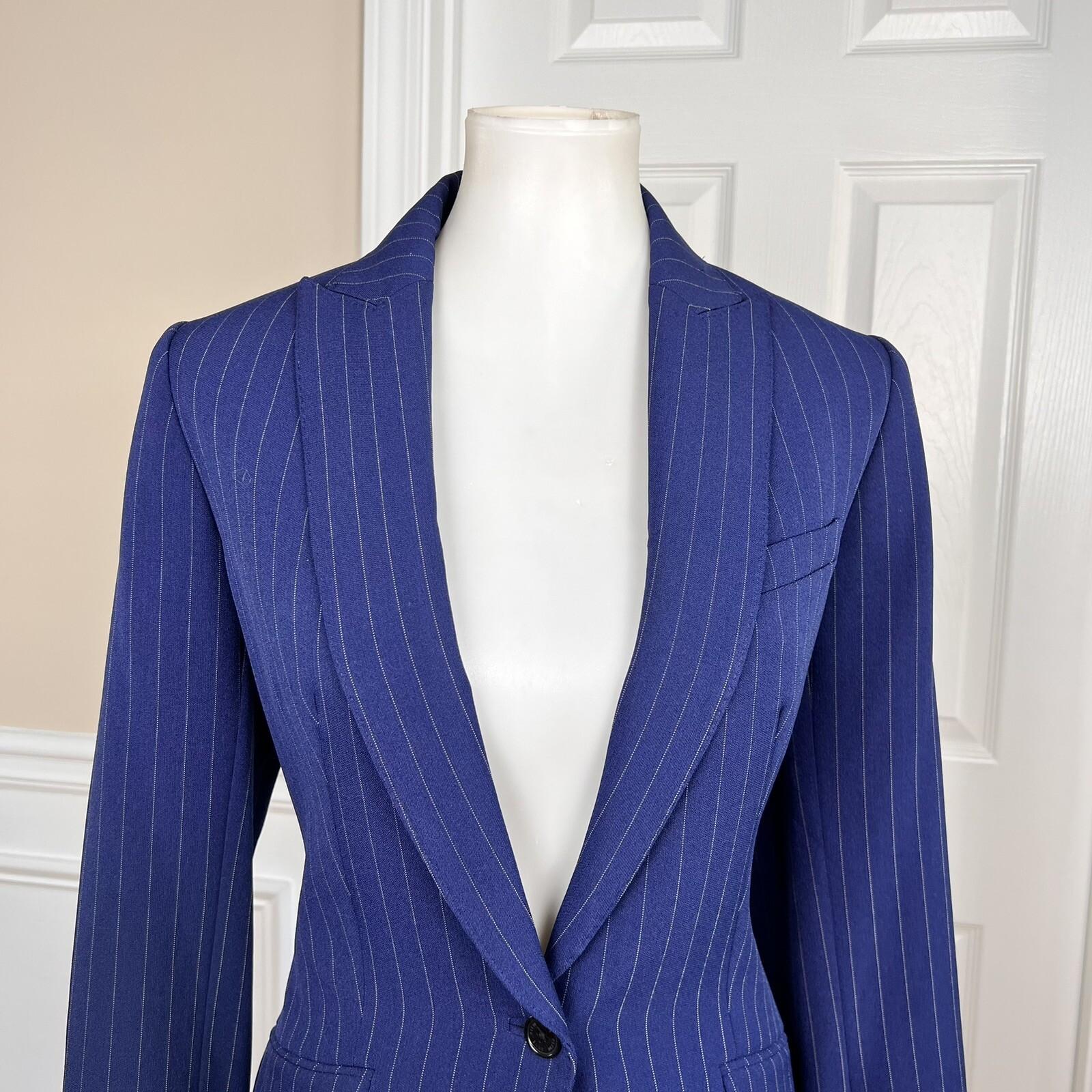 Anne Klein Polyester Spandex Blazer Suit Size 8 Blue Striped Lined Women 1 Piece
