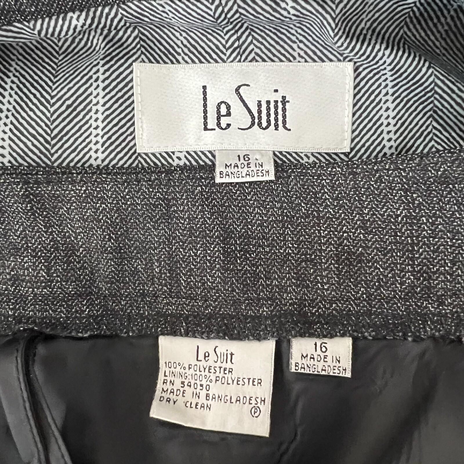 10-6510.jpg LE SUIT Polyester Pant Suit Size 16 Charcoal Gray Lined Peak Collar Career 2PC