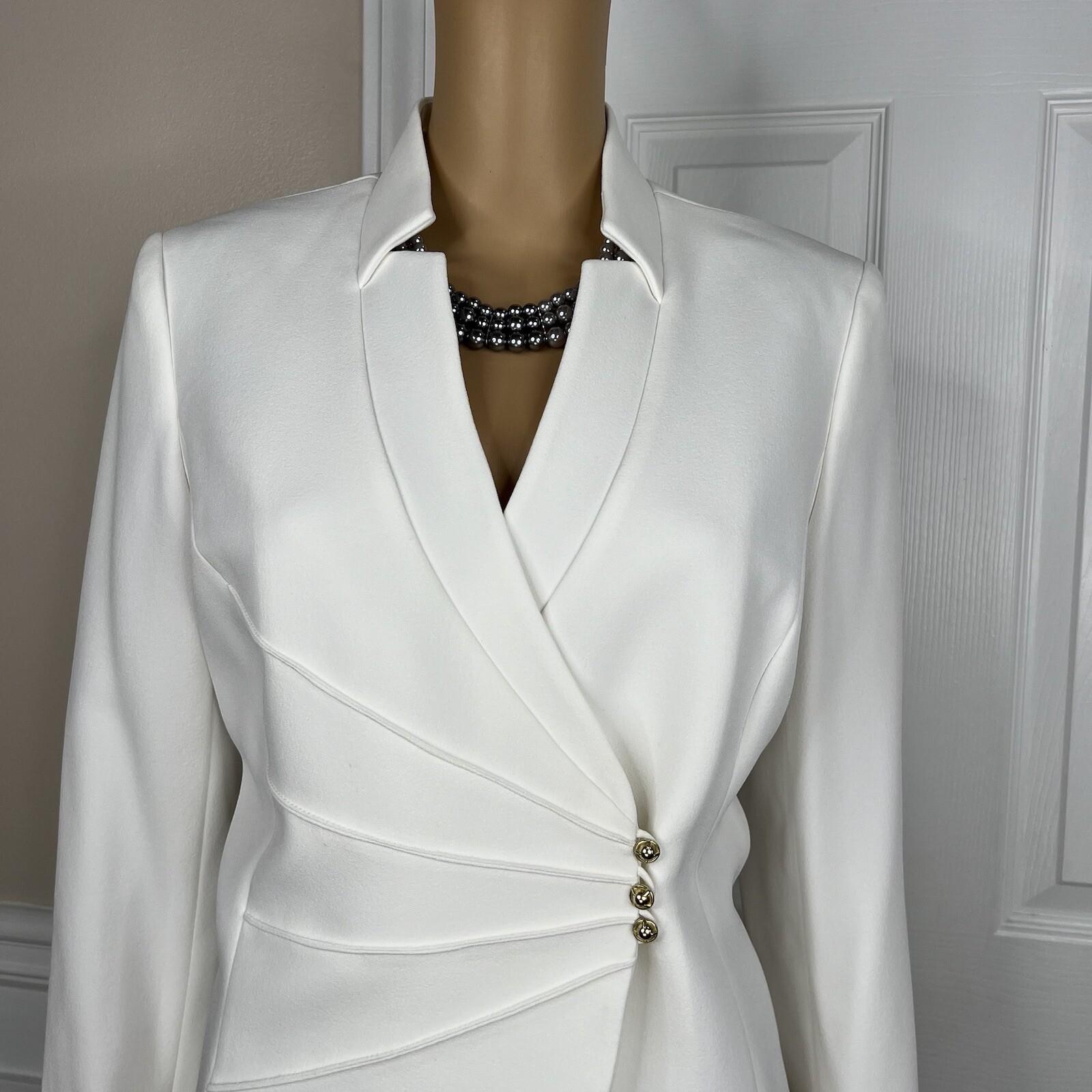 TAHARI ASL Polyester Spandex Blazer Size 10 Ivory Stand Up Collar Lined Wrap 1PC