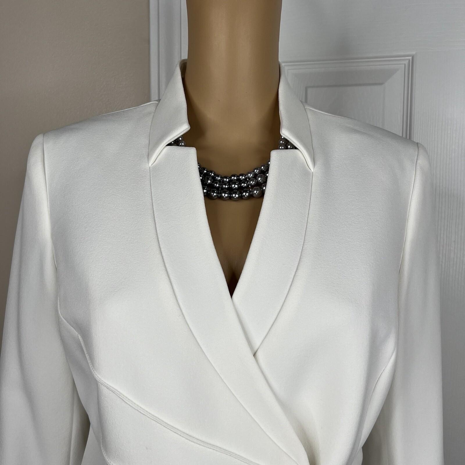TAHARI ASL Polyester Spandex Blazer Size 10 Ivory Stand Up Collar Lined Wrap 1PC