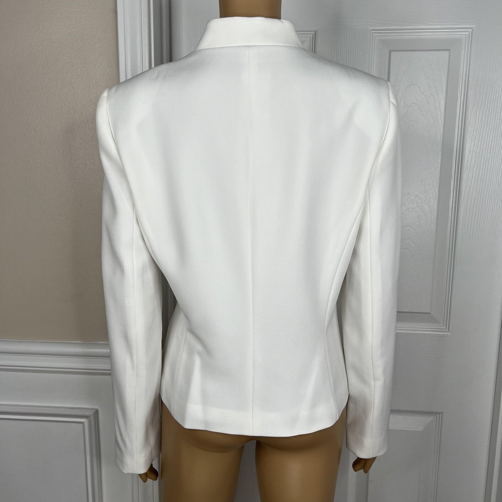 TAHARI ASL Polyester Spandex Blazer Size 10 Ivory Stand Up Collar Lined Wrap 1PC
