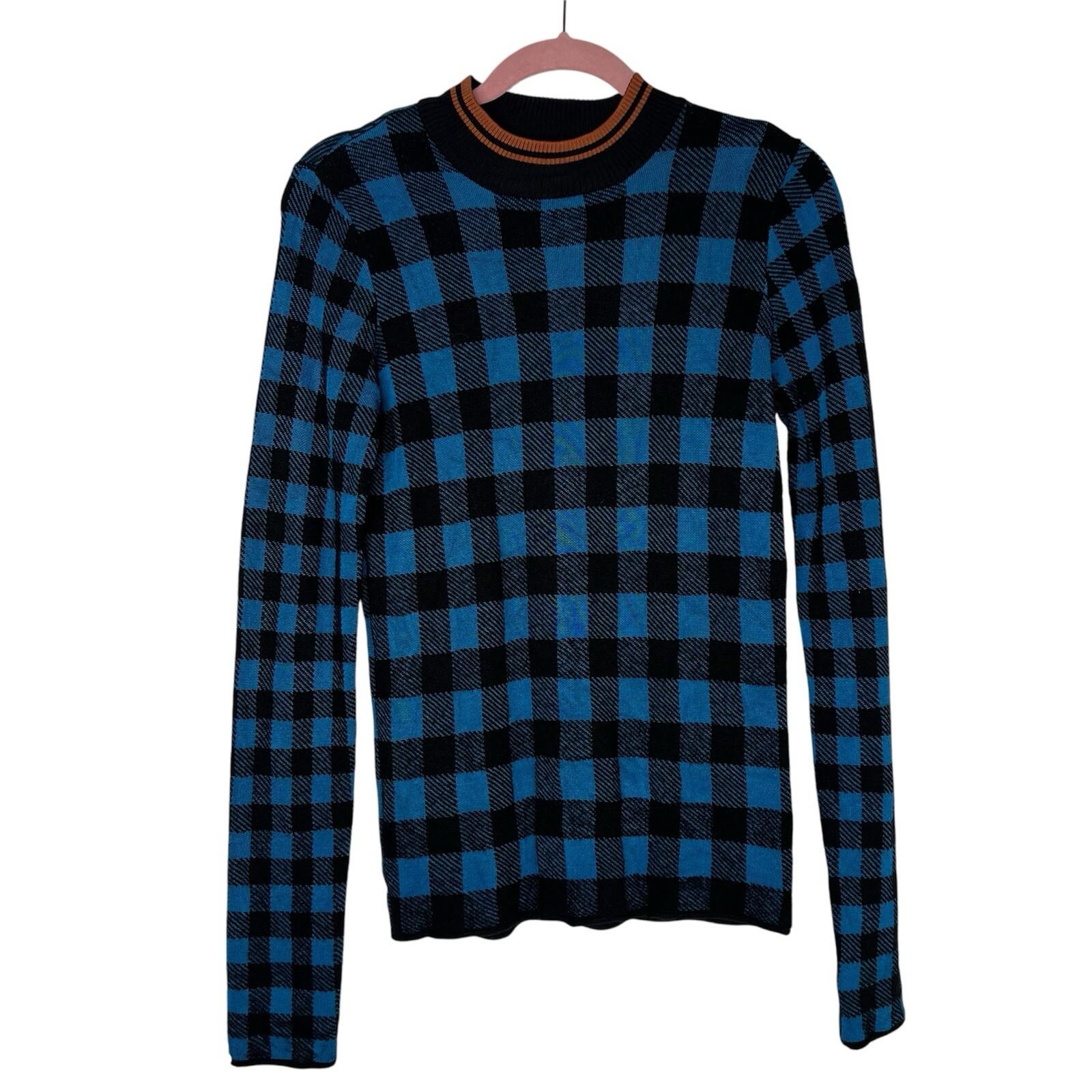 Scotch & Soda Maison Voila Sweater Size M Blue Black Check Crewneck Minimalist