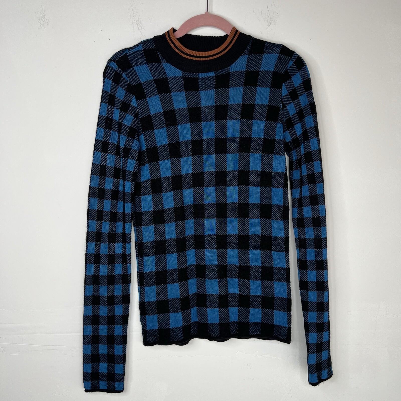 Scotch & Soda Maison Voila Sweater Size M Blue Black Check Crewneck Minimalist