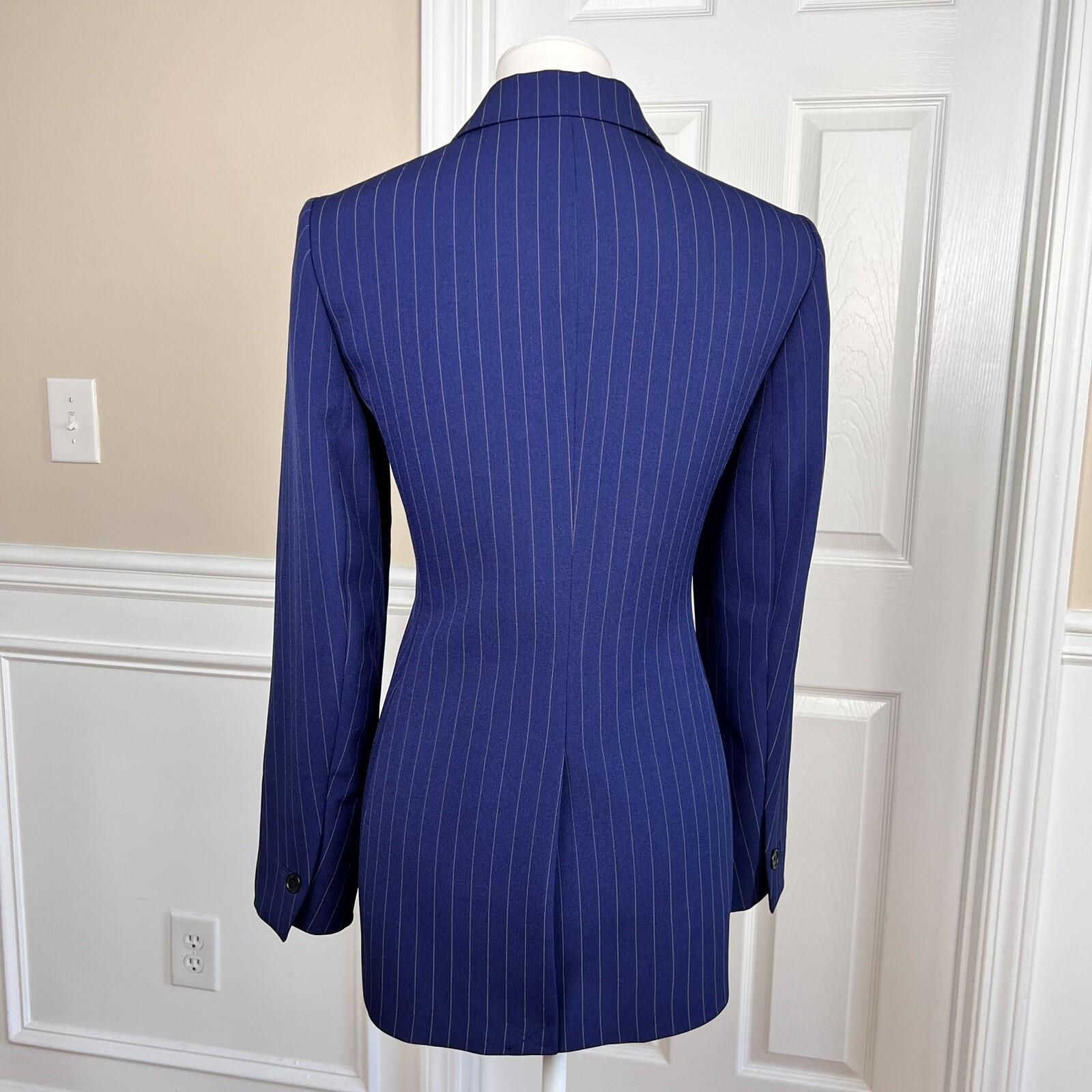 Anne Klein Polyester Spandex Blazer Suit Size 8 Blue Striped Lined Women 1 Piece
