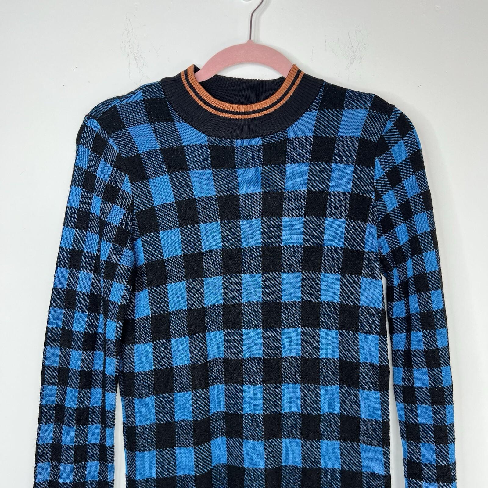 Scotch & Soda Maison Voila Sweater Size M Blue Black Check Crewneck Minimalist
