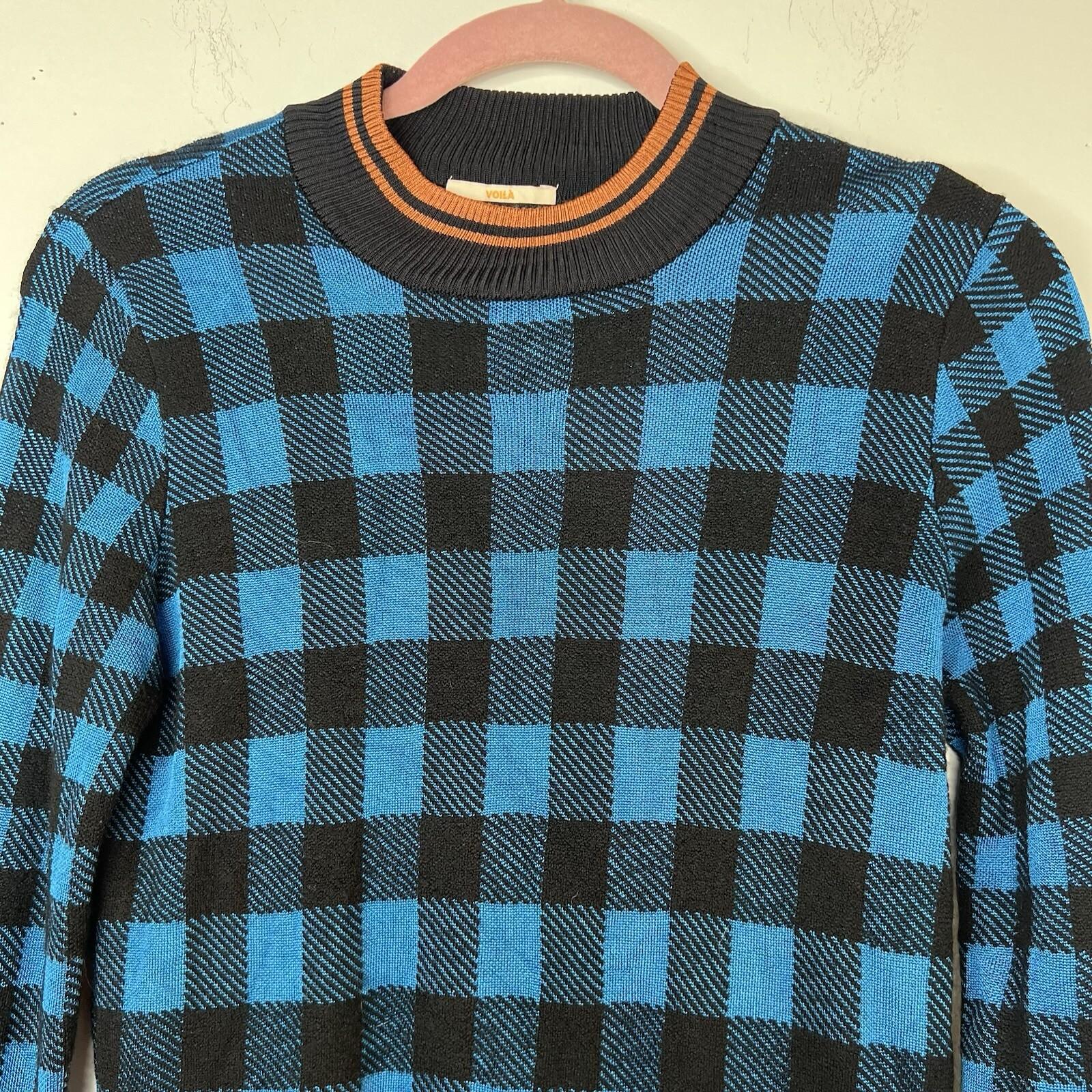 Scotch & Soda Maison Voila Sweater Size M Blue Black Check Crewneck Minimalist