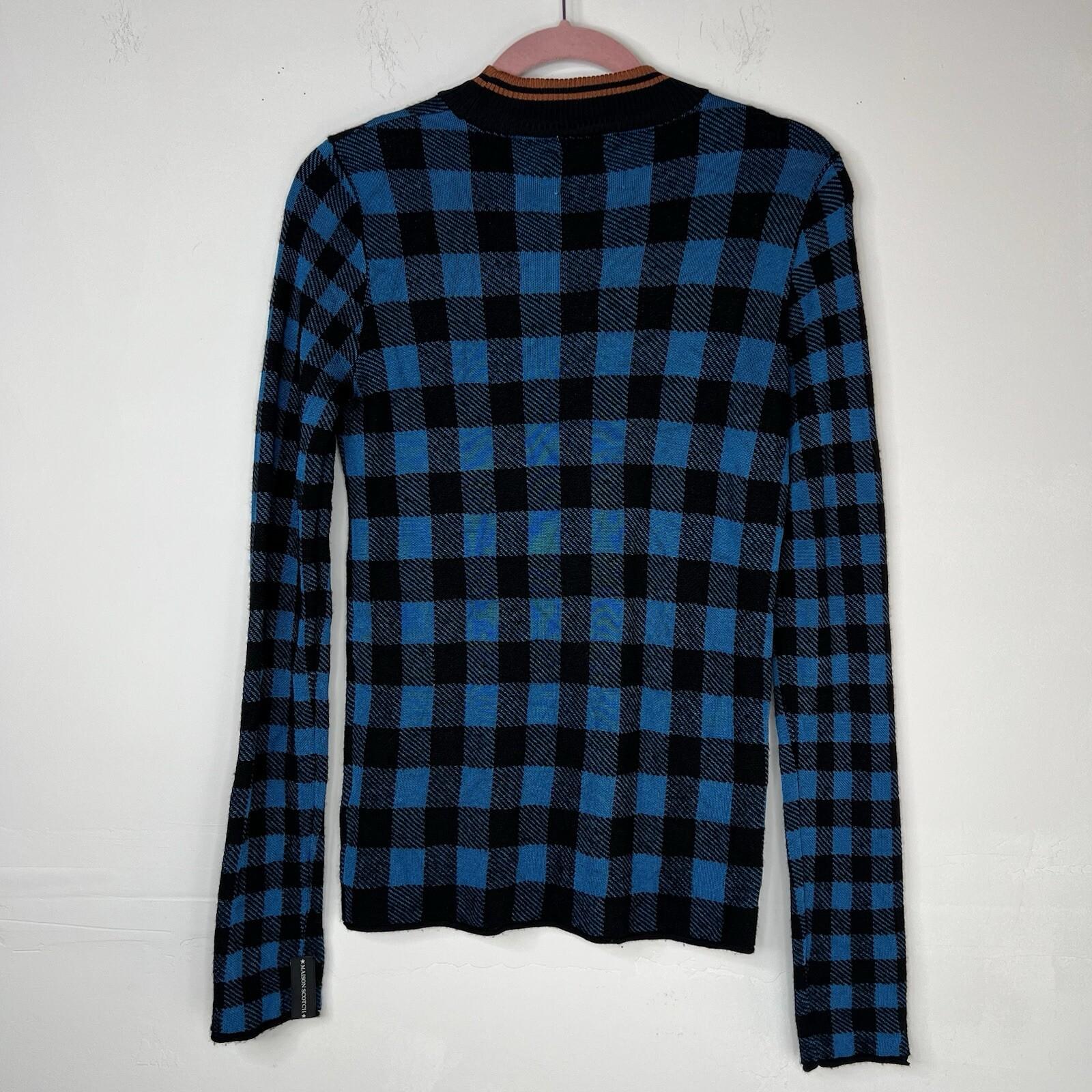 Scotch & Soda Maison Voila Sweater Size M Blue Black Check Crewneck Minimalist