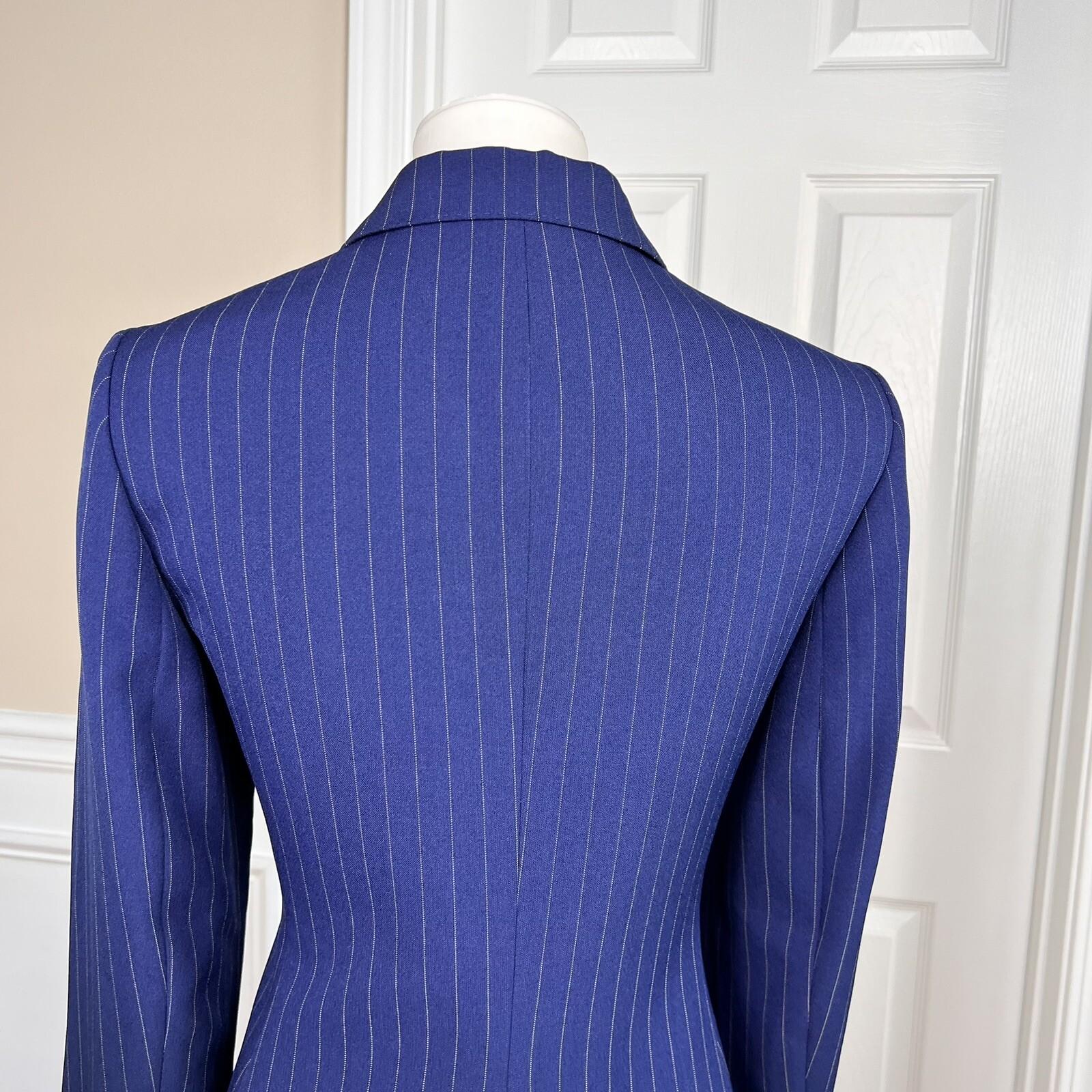 Anne Klein Polyester Spandex Blazer Suit Size 8 Blue Striped Lined Women 1 Piece