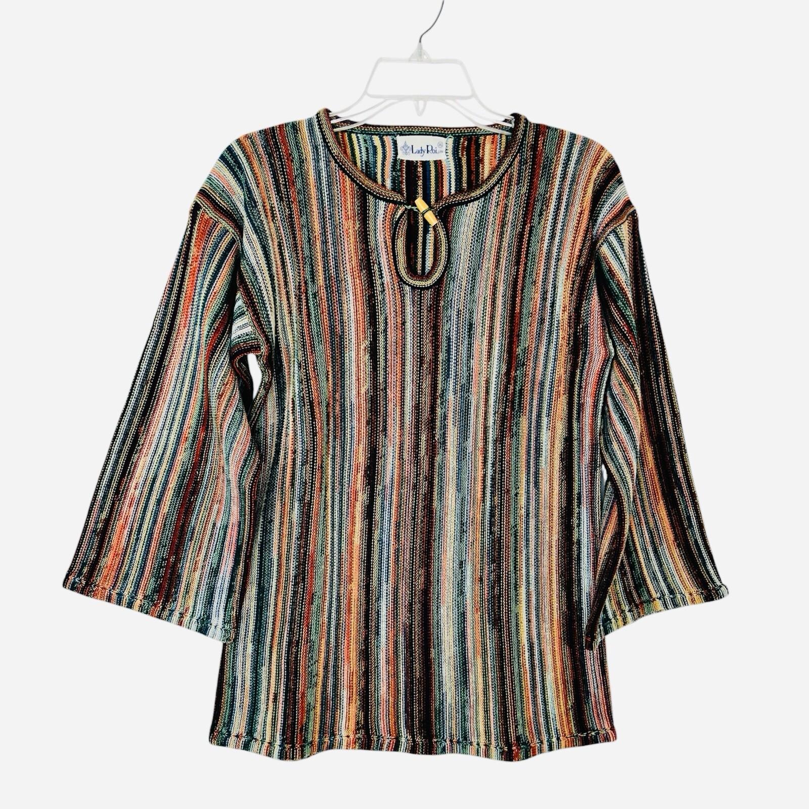 10-6537.jpg Vintage Lady Roi Sweater M Hippie Boho Retro Funky Multi Striped Bohemian Warm