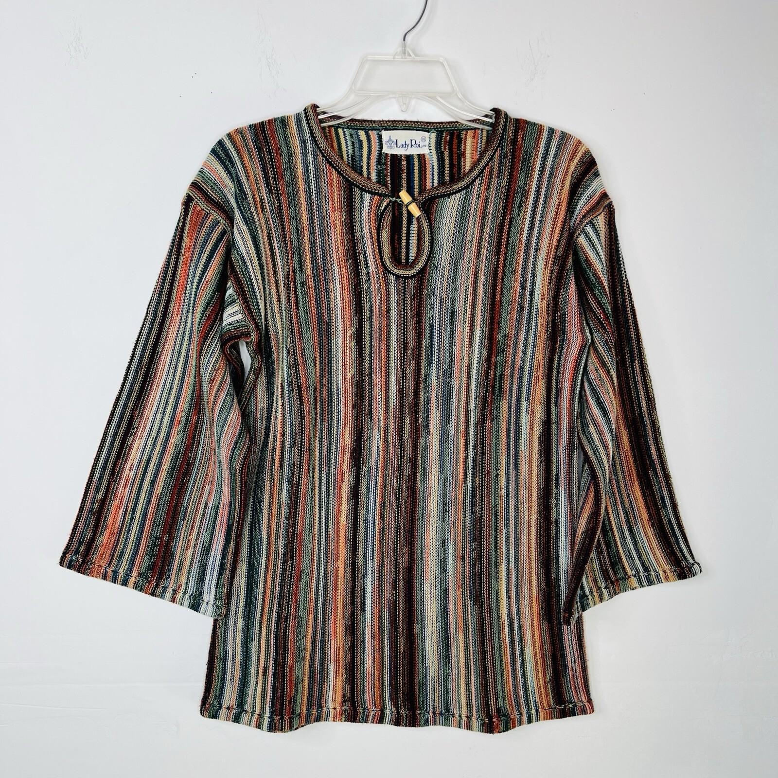 10-6538.jpg Vintage Lady Roi Sweater M Hippie Boho Retro Funky Multi Striped Bohemian Warm
