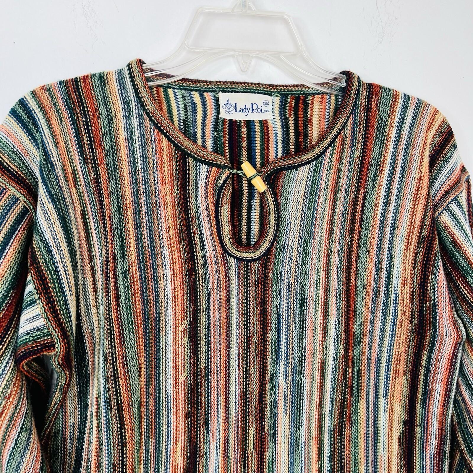 10-6539.jpg Vintage Lady Roi Sweater M Hippie Boho Retro Funky Multi Striped Bohemian Warm