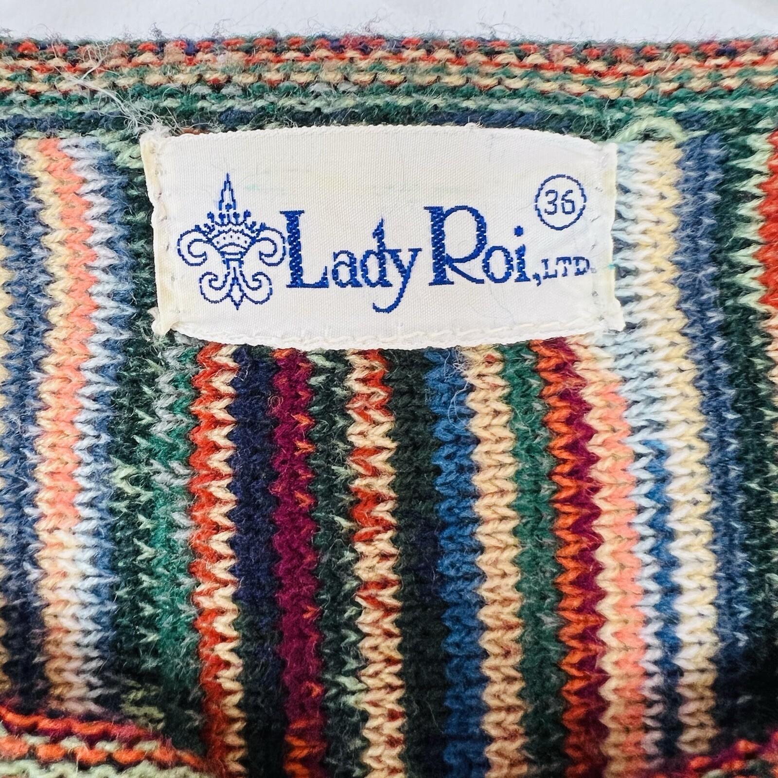 10-6540.jpg Vintage Lady Roi Sweater M Hippie Boho Retro Funky Multi Striped Bohemian Warm