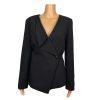 Tahari Women Polyester Stretch Blazer Size 8 Black lined Ruffle Collarless Wrap
