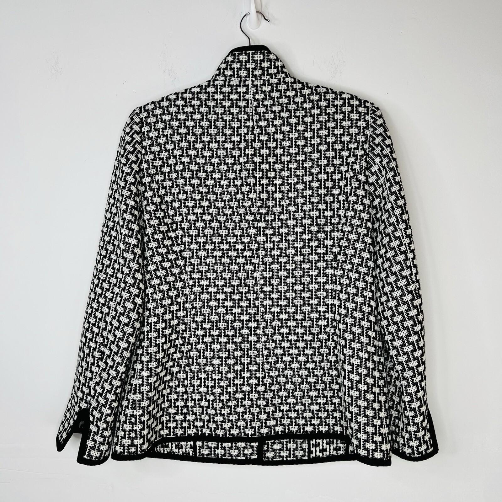 Nina Mclemore Cotton Blazer Size 6 Black White Textured Business Geometric Lined