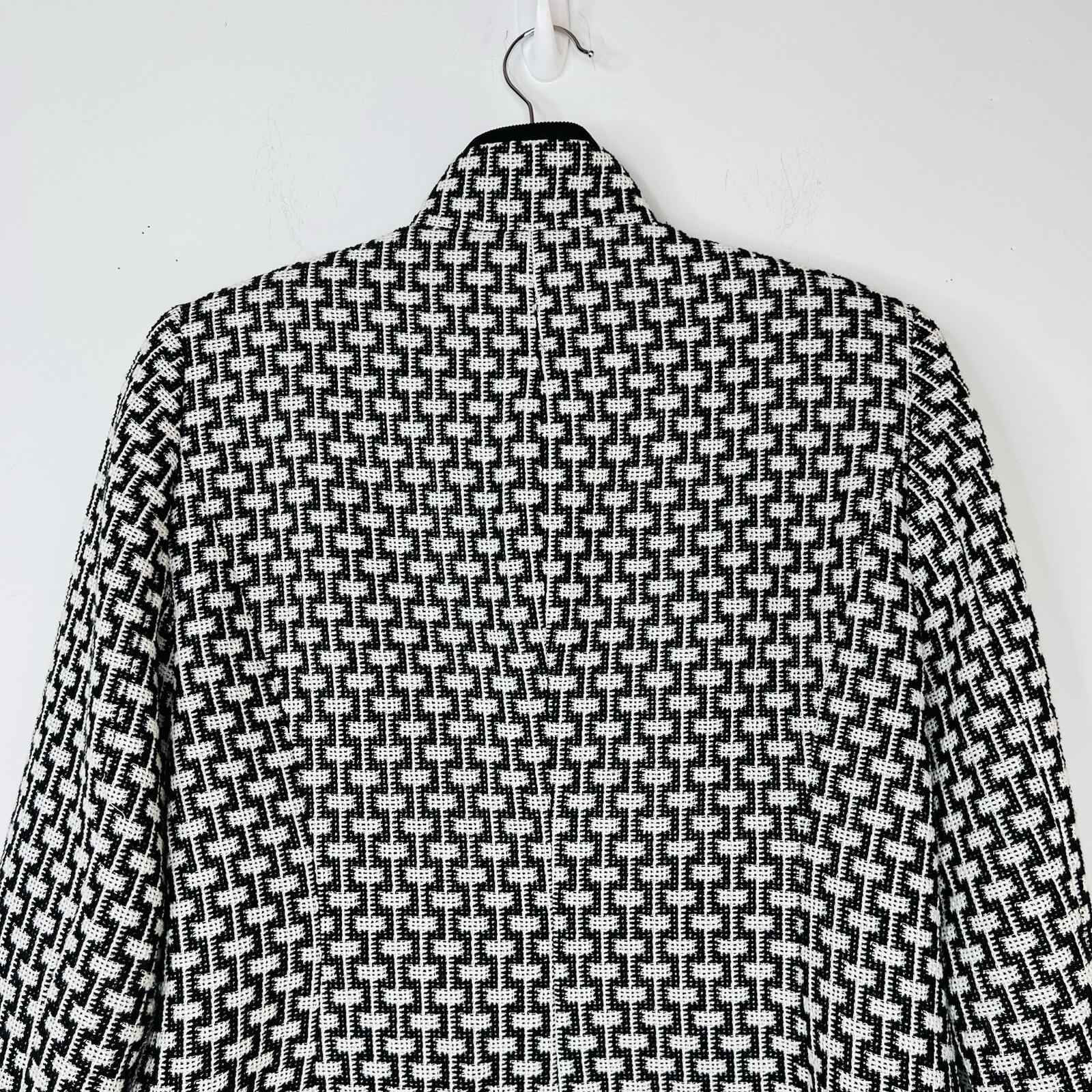 Nina Mclemore Cotton Blazer Size 6 Black White Textured Business Geometric Lined