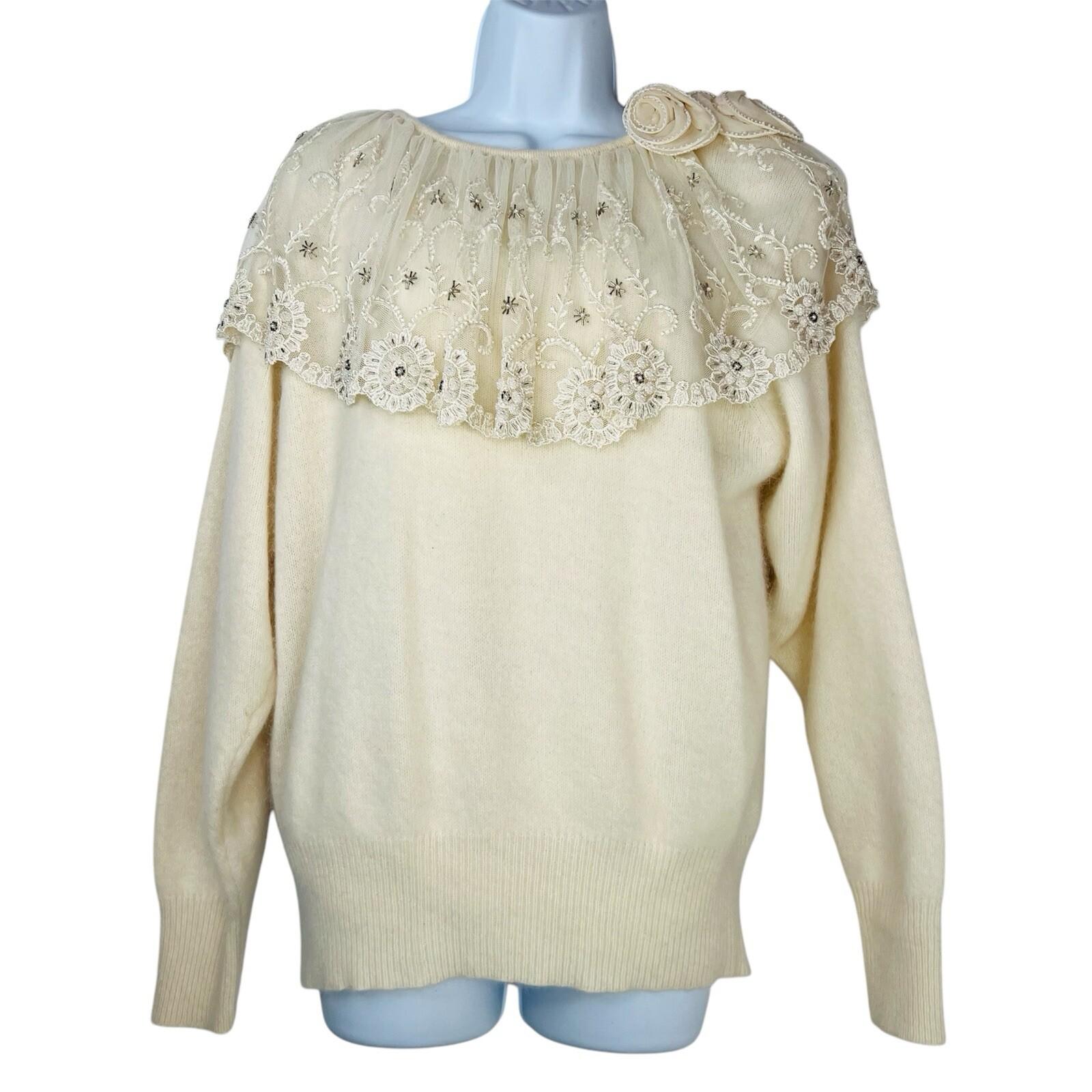 Catarina Lover Vtg Angora Rabbit Hair Wool Sweater M Lace Embroidery Fairy Cozzy