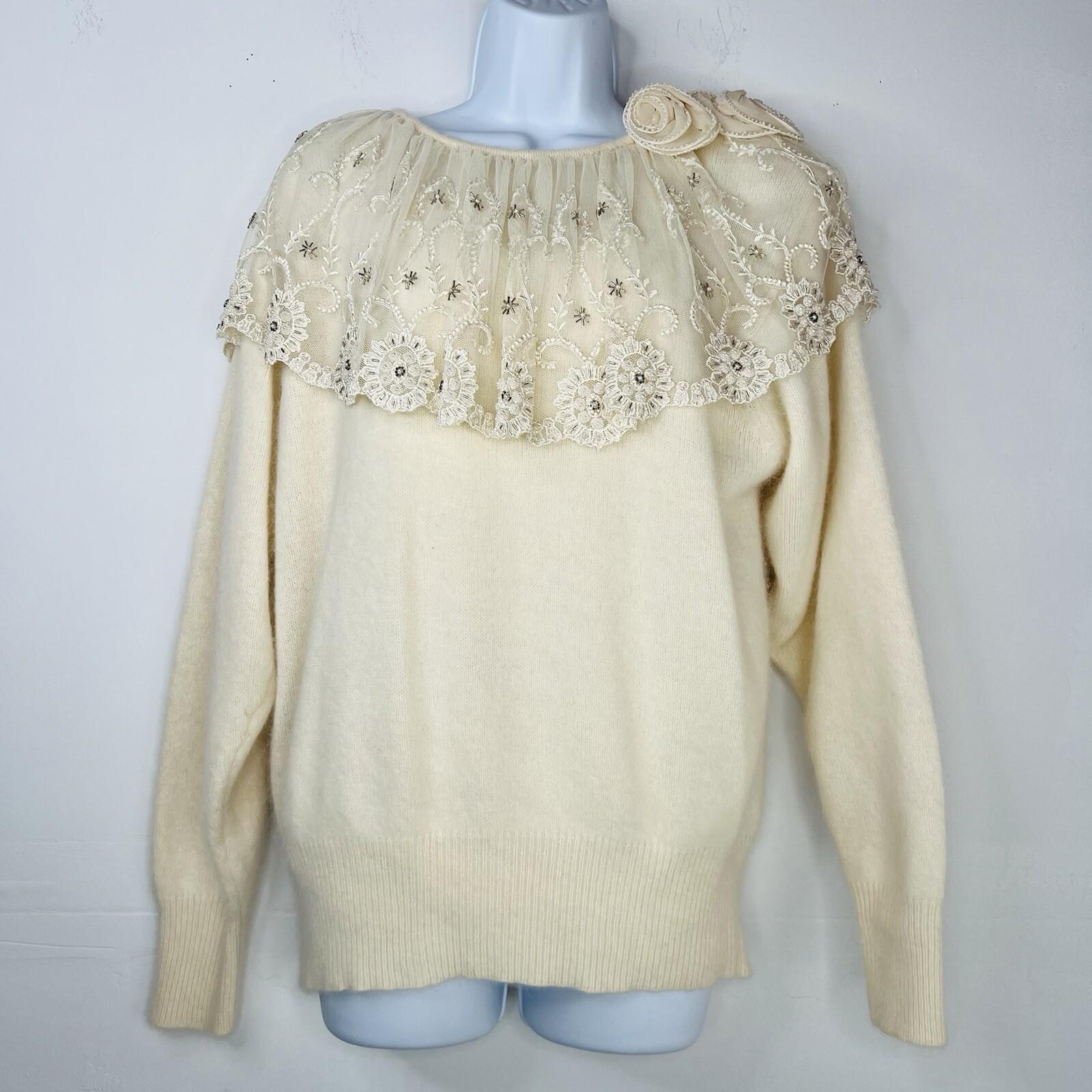 Catarina Lover Vtg Angora Rabbit Hair Wool Sweater M Lace Embroidery Fairy Cozzy