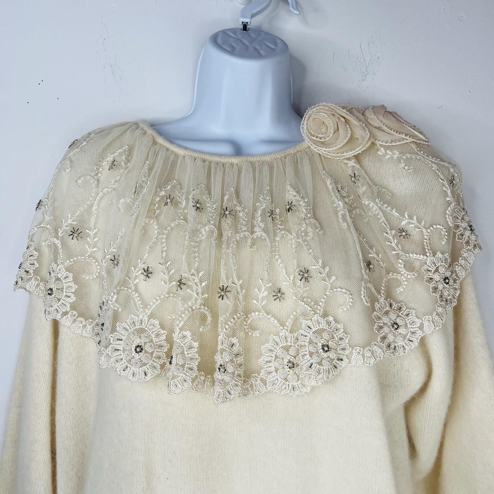 Catarina Lover Vtg Angora Rabbit Hair Wool Sweater M Lace Embroidery Fairy Cozzy