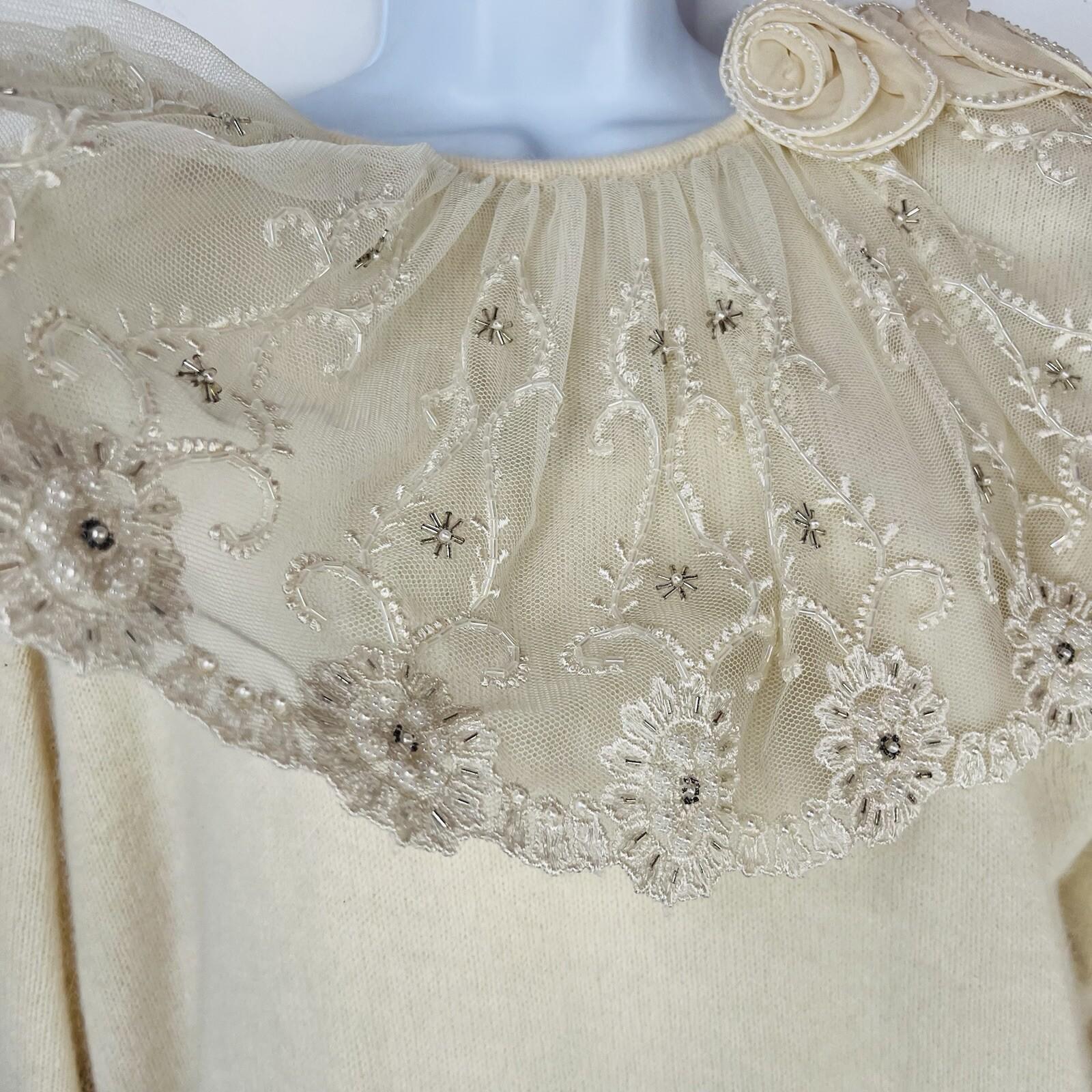 Catarina Lover Vtg Angora Rabbit Hair Wool Sweater M Lace Embroidery Fairy Cozzy