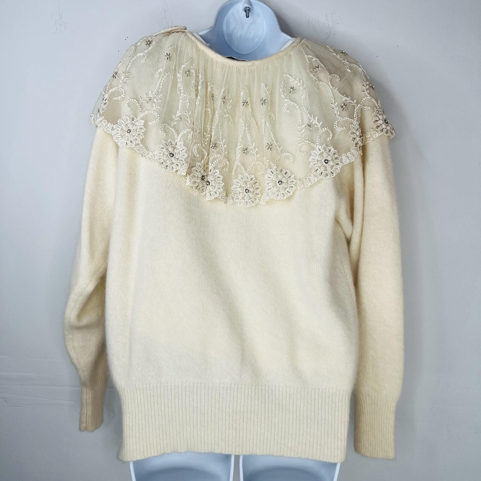 Catarina Lover Vtg Angora Rabbit Hair Wool Sweater M Lace Embroidery Fairy Cozzy