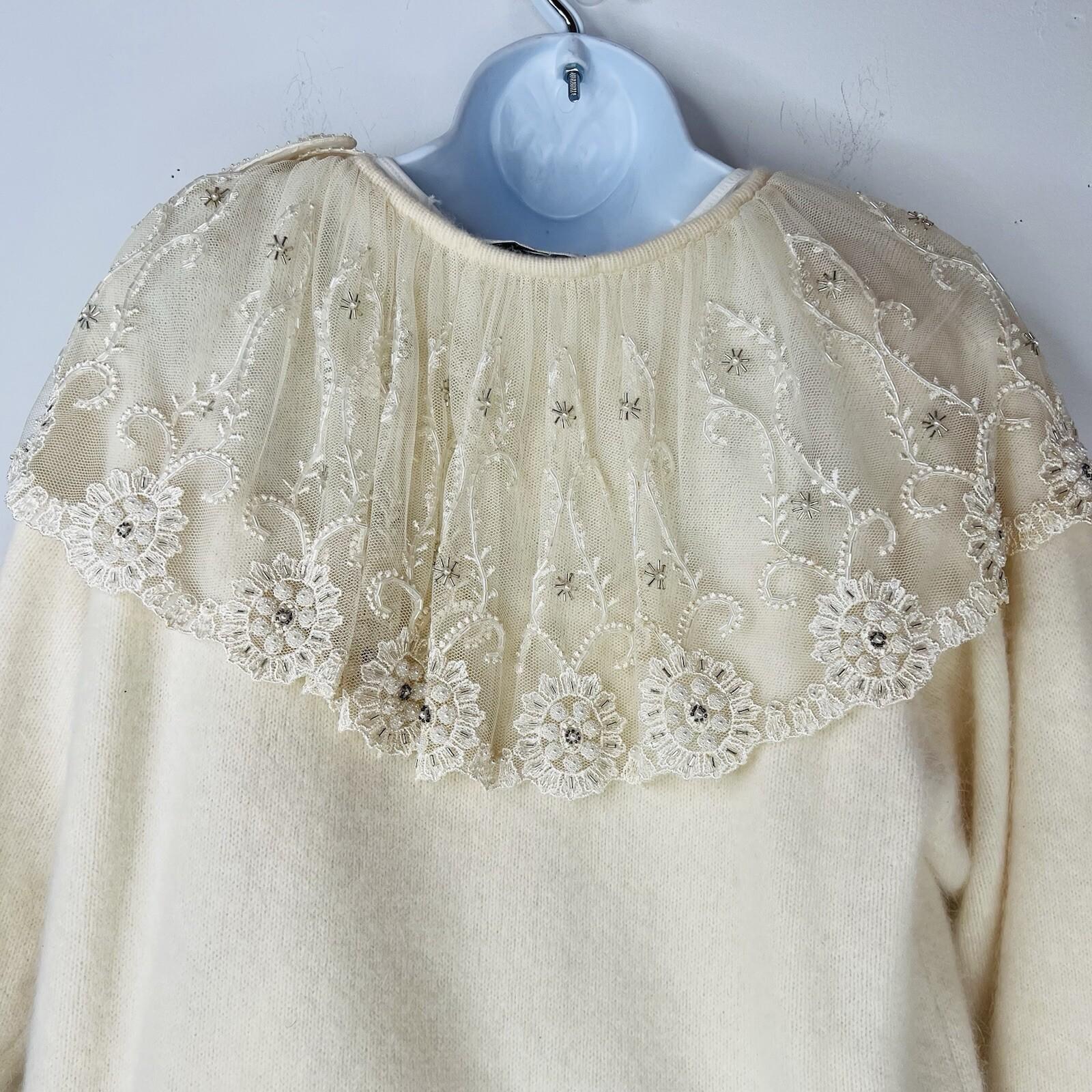 Catarina Lover Vtg Angora Rabbit Hair Wool Sweater M Lace Embroidery Fairy Cozzy