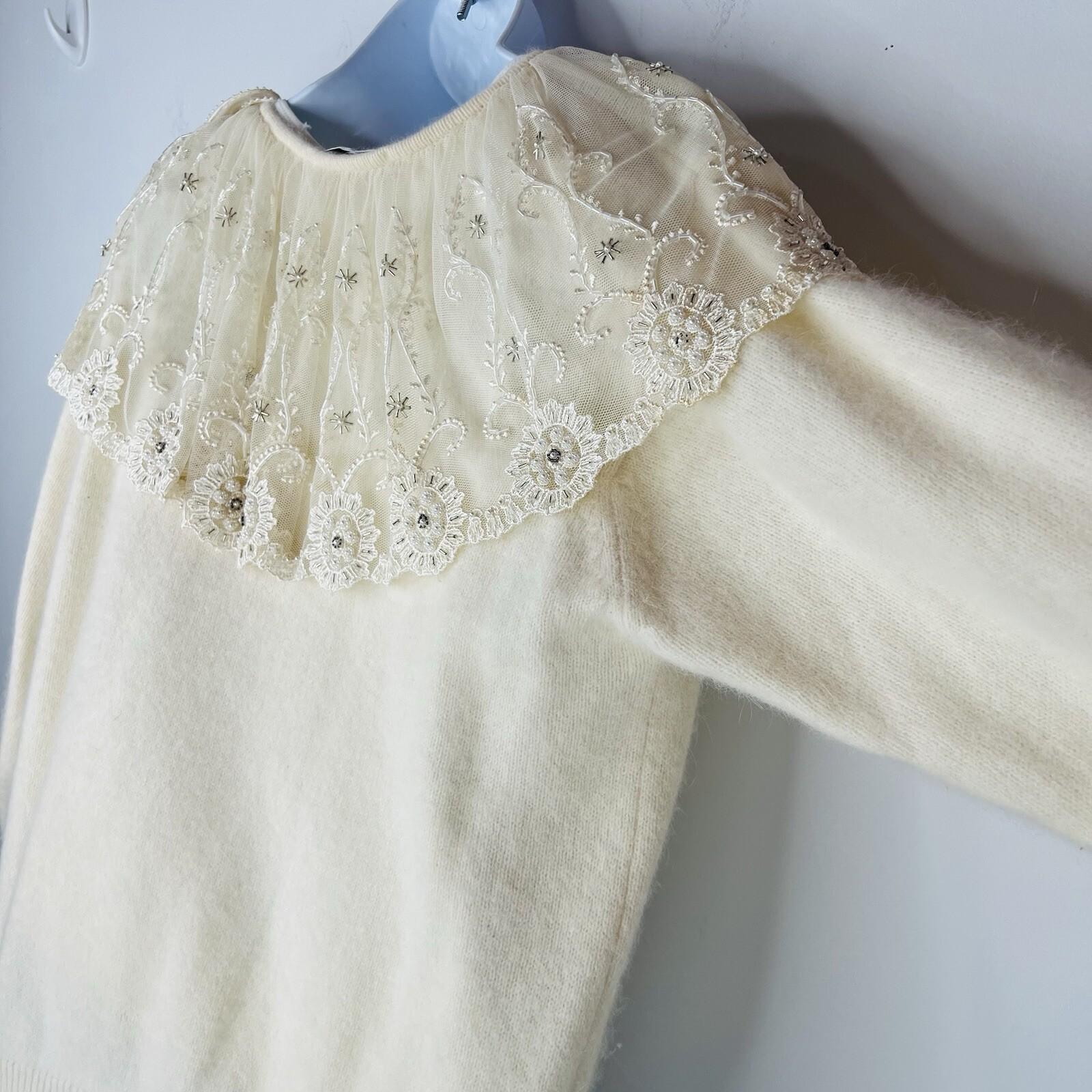 Catarina Lover Vtg Angora Rabbit Hair Wool Sweater M Lace Embroidery Fairy Cozzy