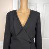 Tahari Women Polyester Stretch Blazer Size 8 Black lined Ruffle Collarless Wrap
