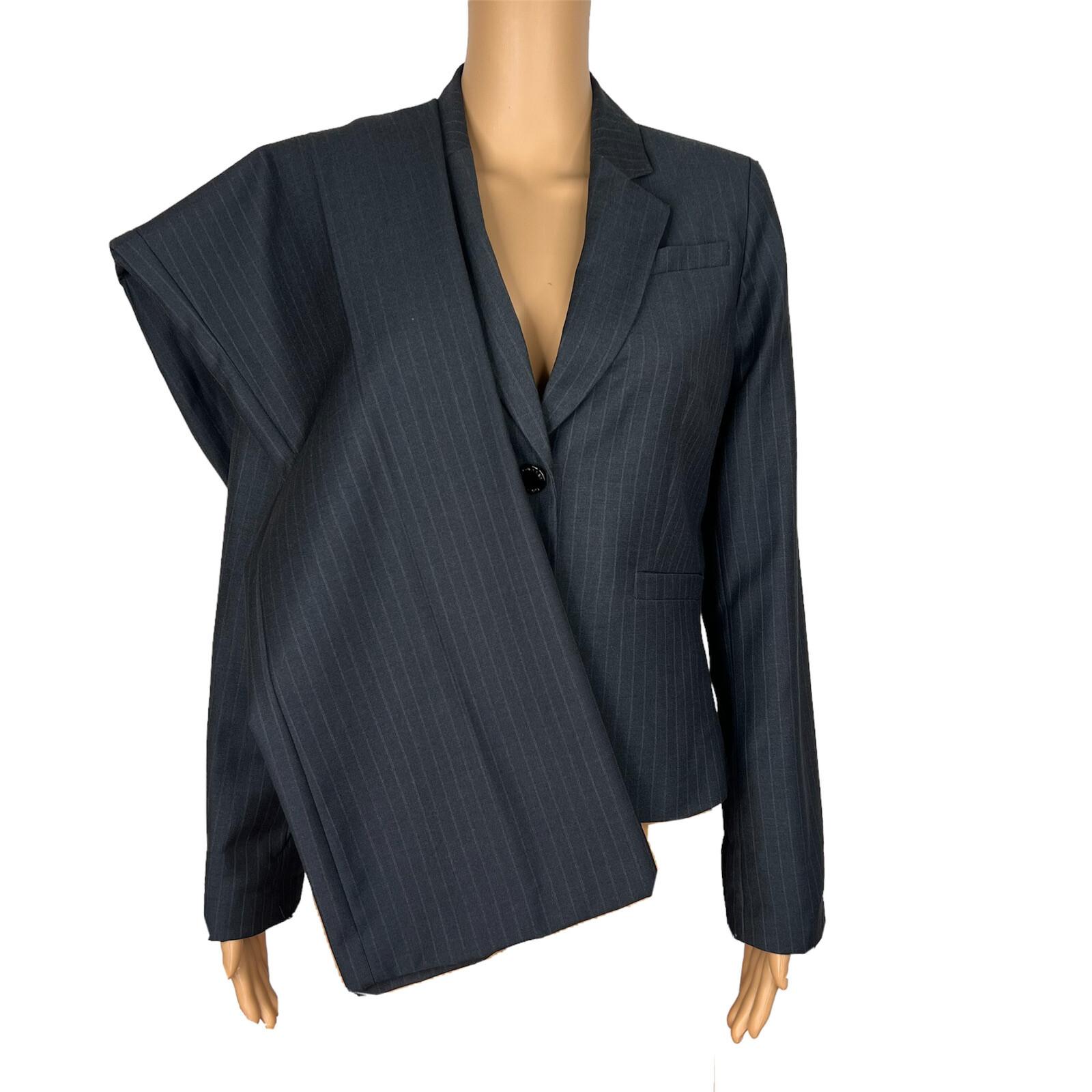 Calvin Klein Polyester Rayon Pant 8P Suit 10P Charcoal Striped Lined Career 2PC
