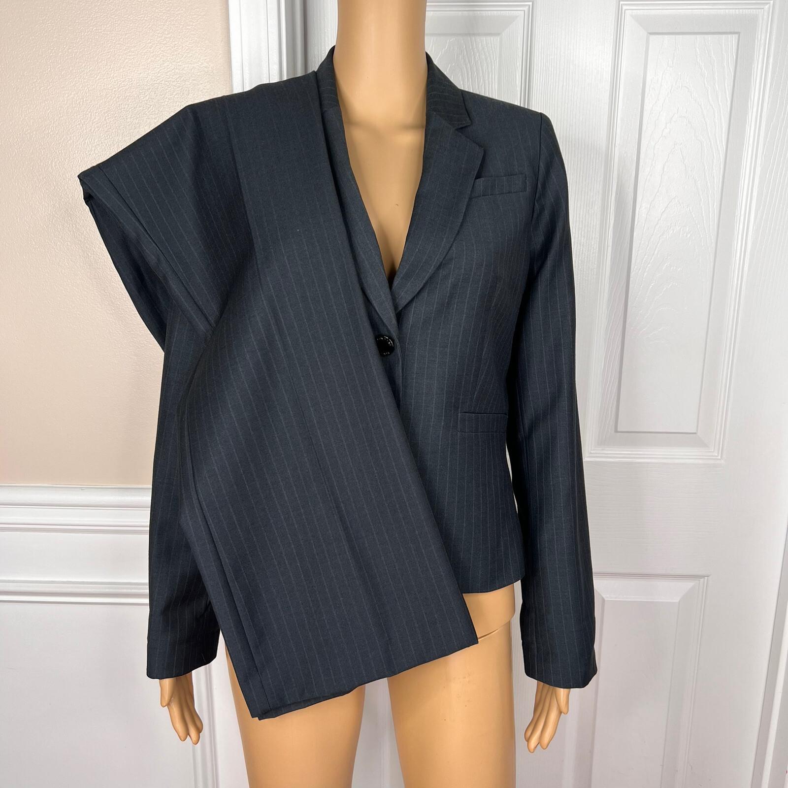 Calvin Klein Polyester Rayon Pant 8P Suit 10P Charcoal Striped Lined Career 2PC