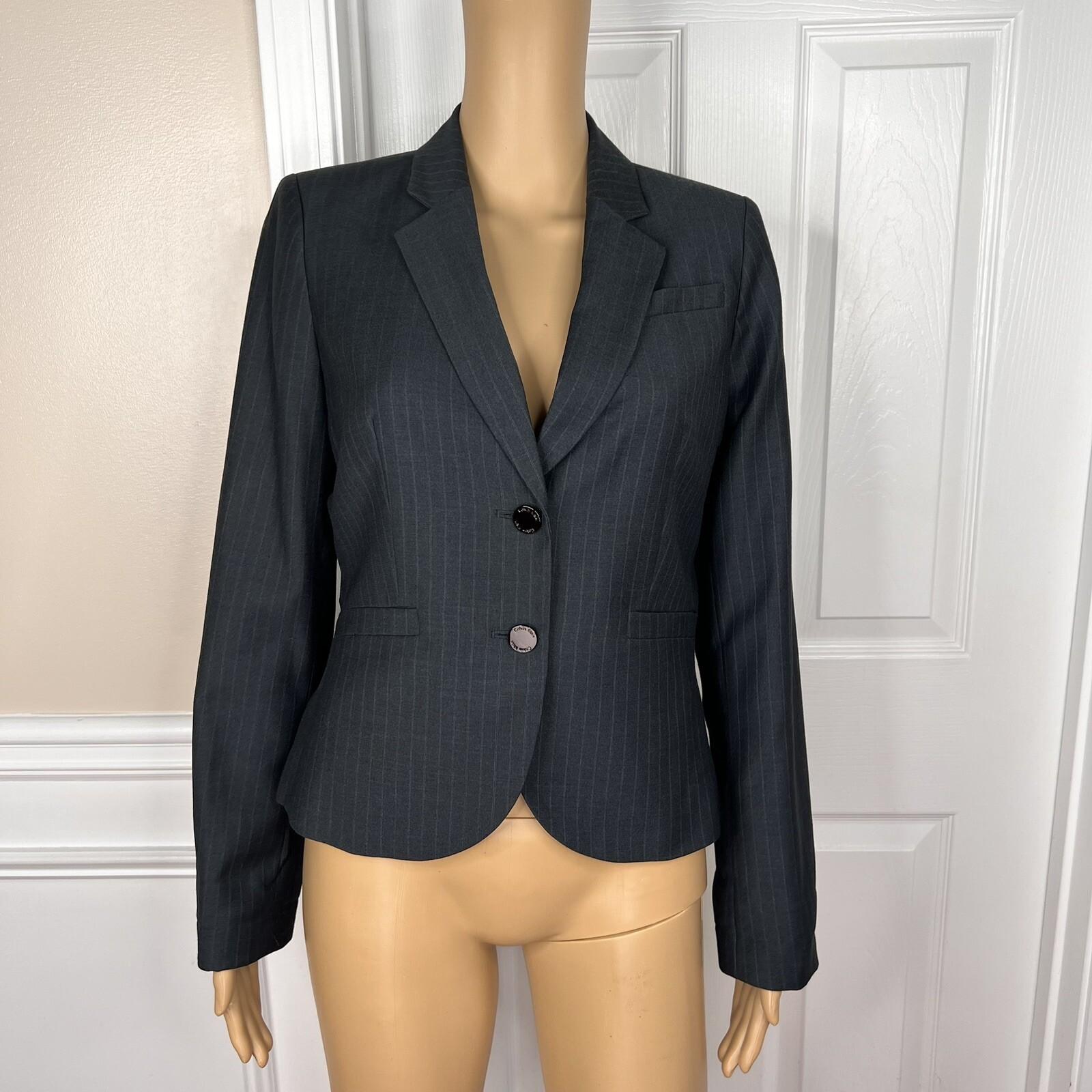 Calvin Klein Polyester Rayon Pant 8P Suit 10P Charcoal Striped Lined Career 2PC