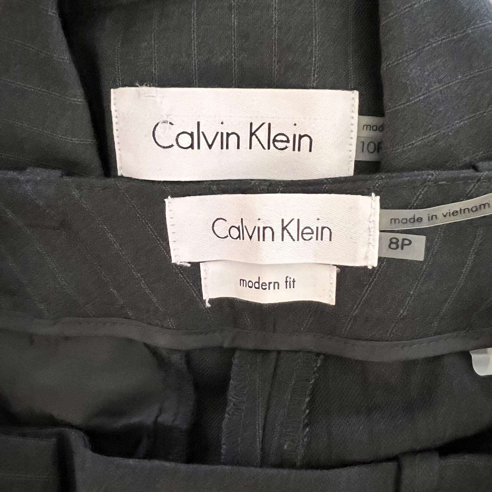 Calvin Klein Polyester Rayon Pant 8P Suit 10P Charcoal Striped Lined Career 2PC