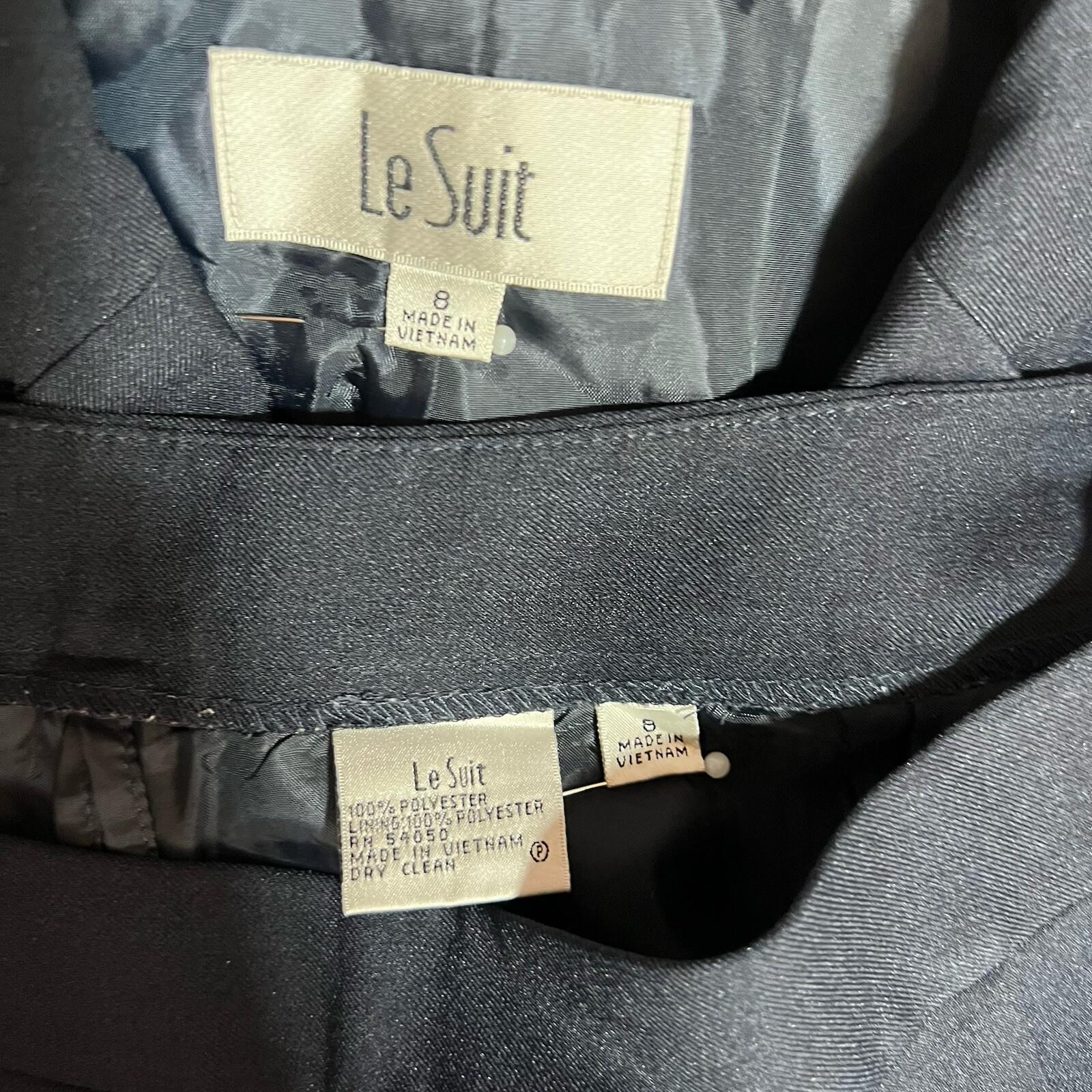 Le Suit Women Polyester Pant Suit Size 8 Navy Blue Lined Business Career 2PC