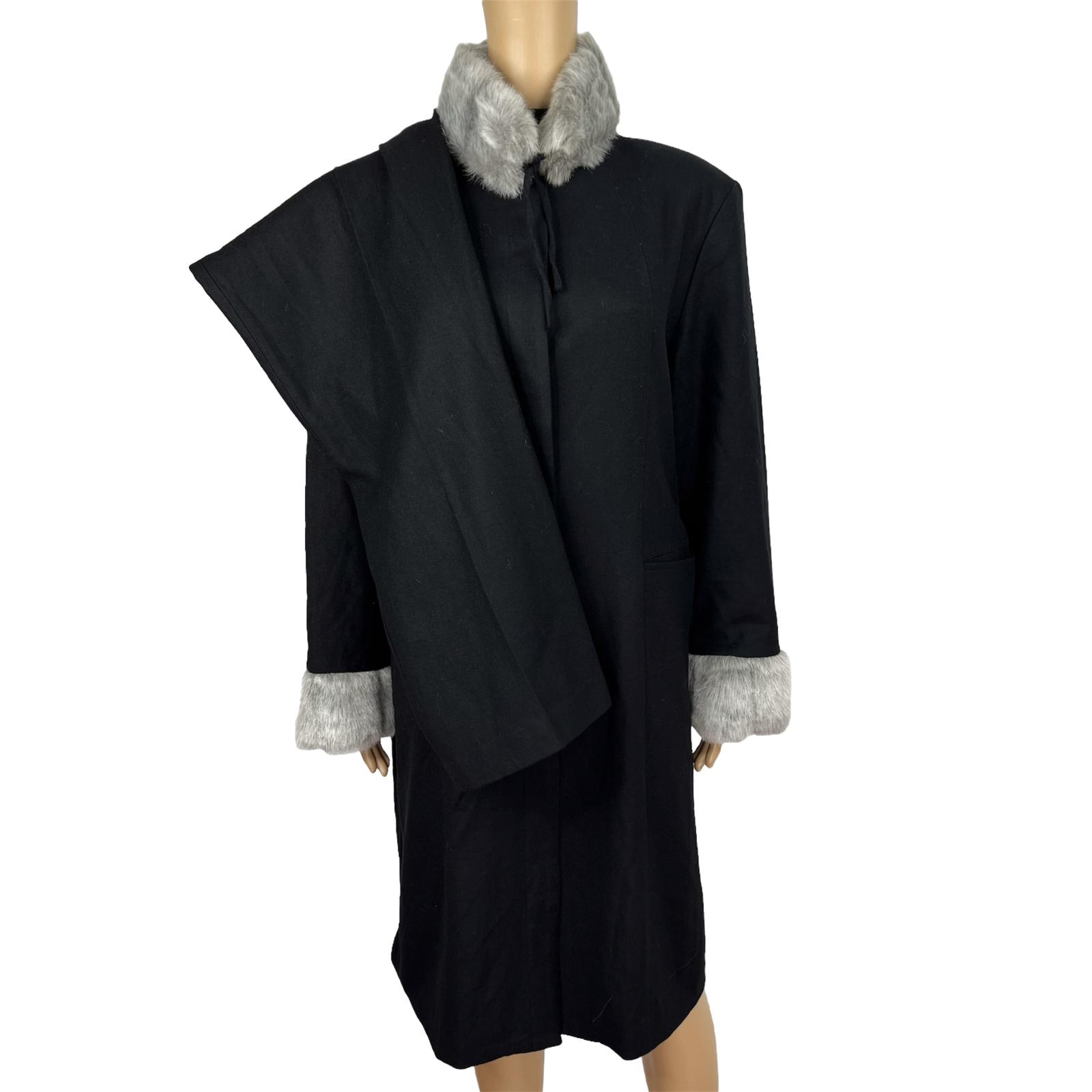 Terry Lewis Wool Viscose Black Pant Suit Size M Removable Collar Pockets 2PC New