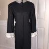Terry Lewis Wool Viscose Black Pant Suit Size M Removable Collar Pockets 2PC New